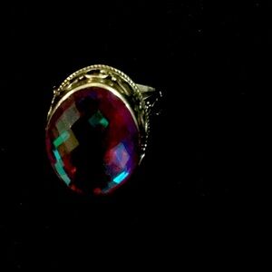 Mystic Topaz Sterling Silver Ring Size 8 Faceted Gemstone 925 Vintage